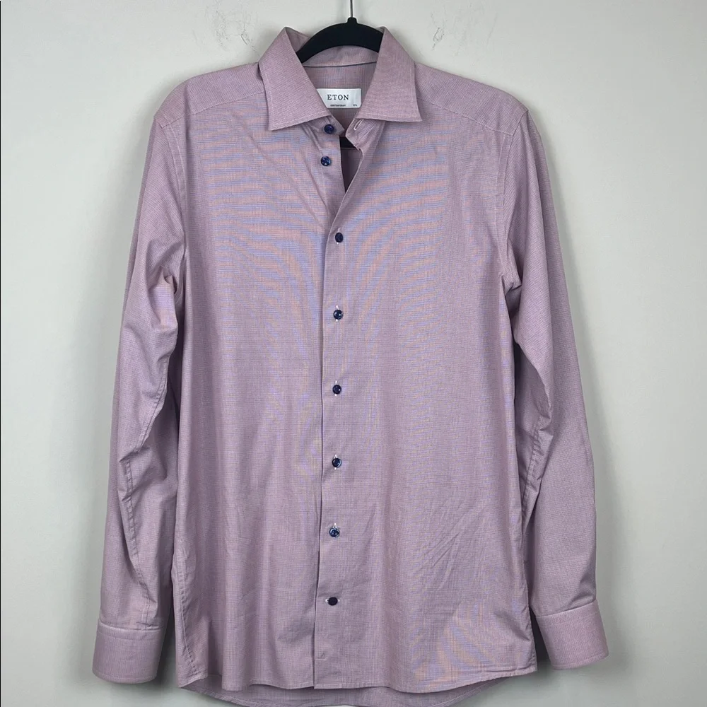 Eton Red Blue Checkered Button Down Dress Shirt Men's 40/15.75 - Picture 2 of 10